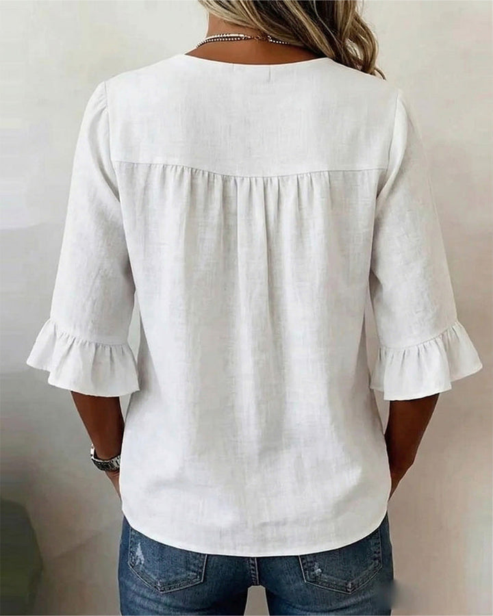 Marta | Blusa Donna con Colletto Arrotondato e Volant