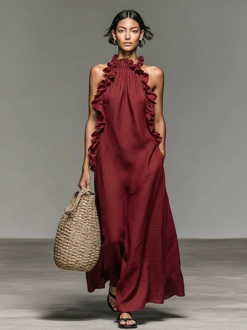 Marcella | Abito Maxi Donna con Volant e Tasche Laterali