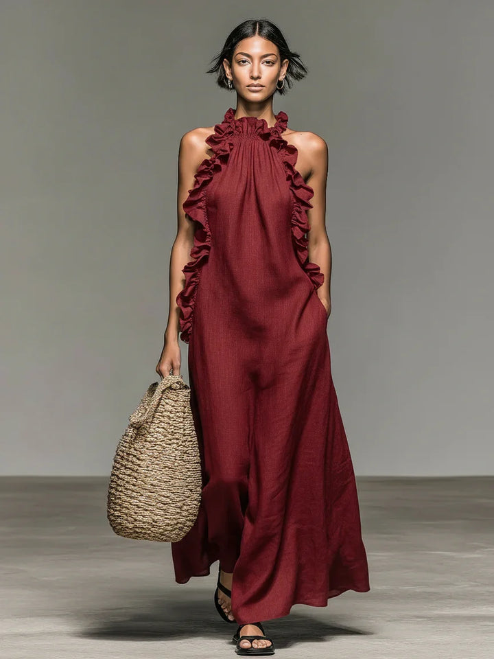 Marcella | Abito Maxi Donna con Volant e Tasche Laterali