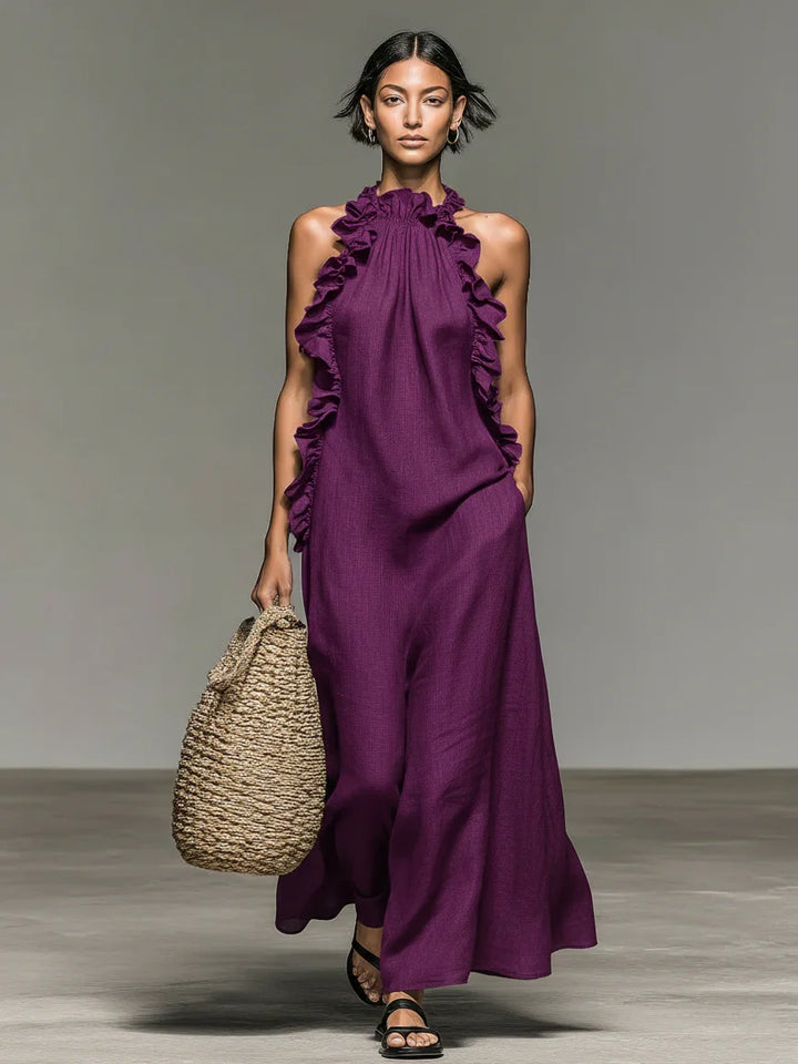 Marcella | Abito Maxi Donna con Volant e Tasche Laterali