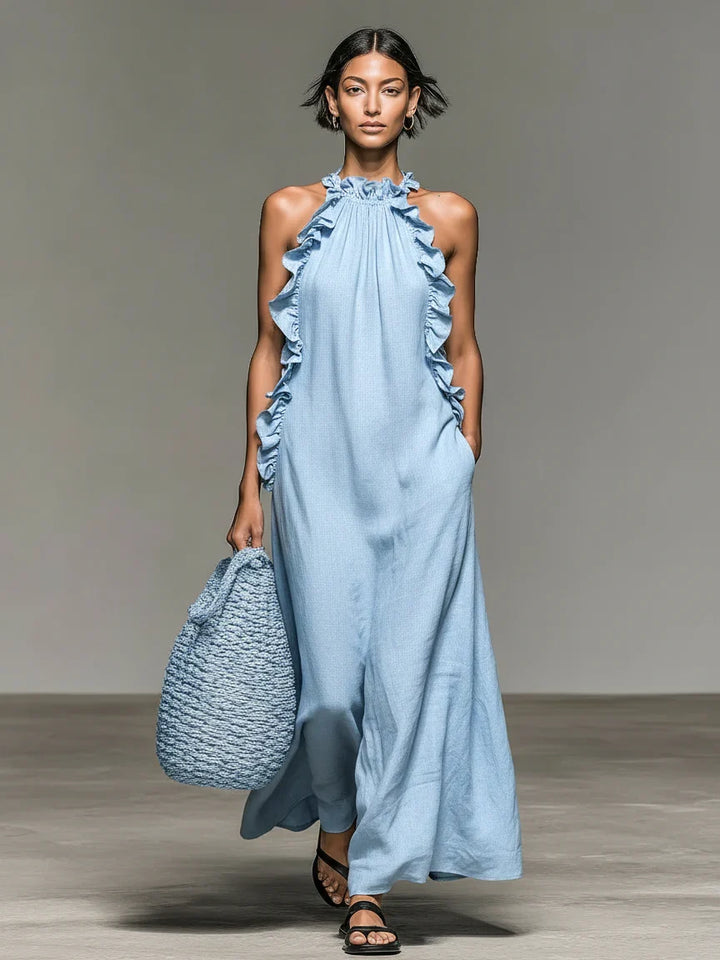 Marcella | Abito Maxi Donna con Volant e Tasche Laterali