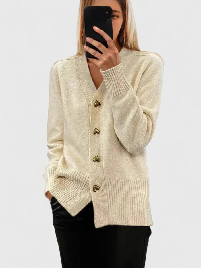 Ginevra | Cardigan Donna con Bottoni a Cuore e Scollo a V