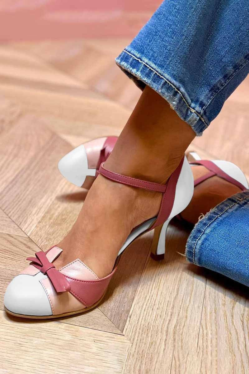 Elisabetta | Décolleté Donna Bicolore con Cinturino e Fiocco
