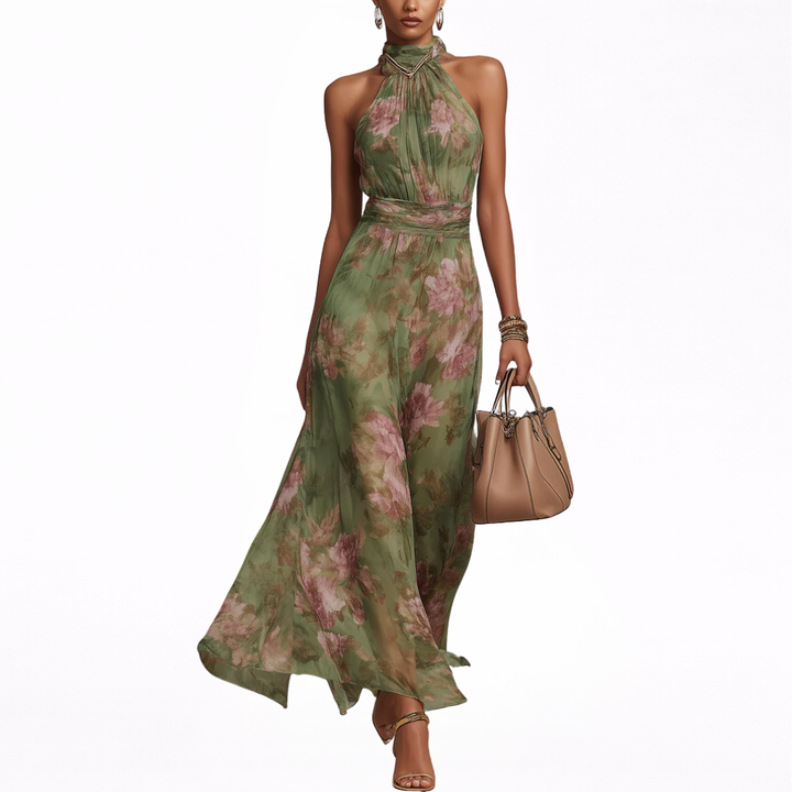 Mirella | Abito Maxi Halter con Stampa Floreale