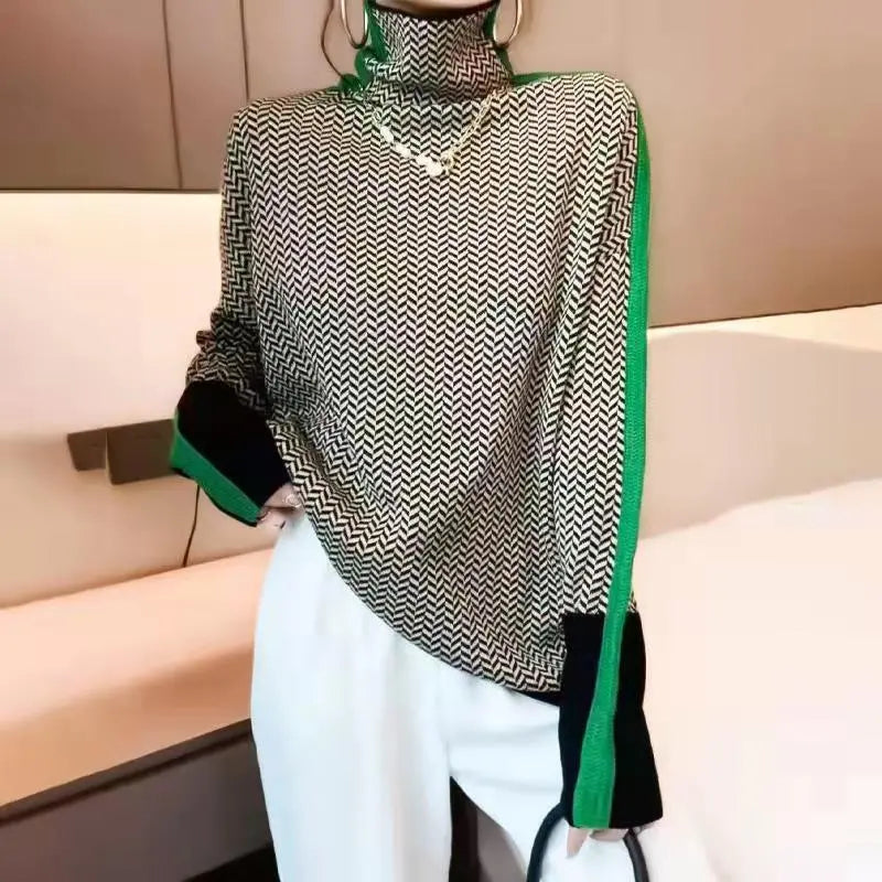 Vera | Maglione Donna a Spina di Pesce con Dettagli a Contrasto