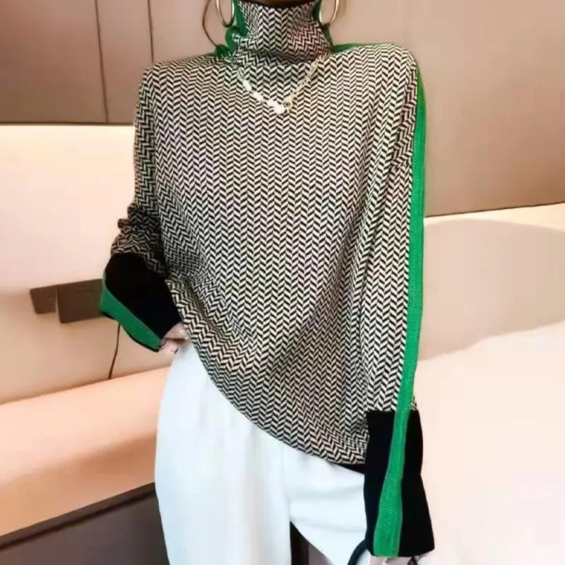Vera | Maglione Donna a Spina di Pesce con Dettagli a Contrasto