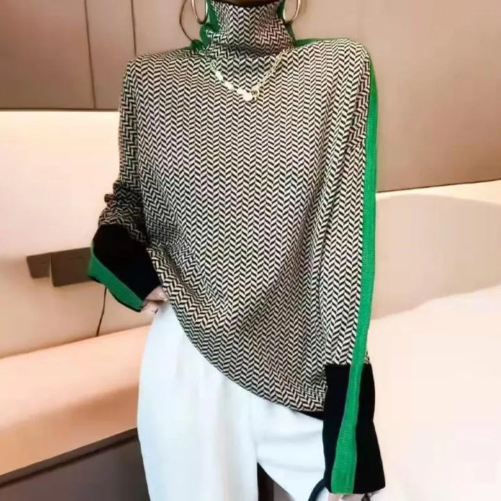 Vera | Maglione Donna a Spina di Pesce con Dettagli a Contrasto