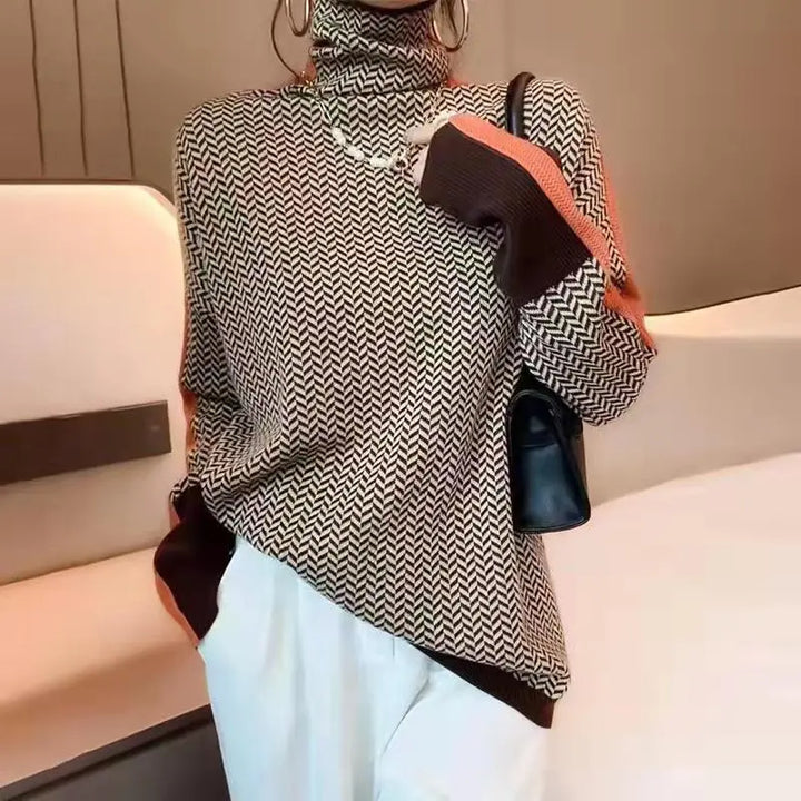 Vera | Maglione Donna a Spina di Pesce con Dettagli a Contrasto