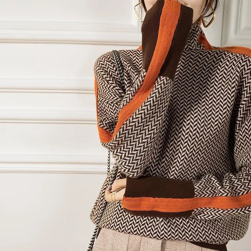 Vera | Maglione Donna a Spina di Pesce con Dettagli a Contrasto