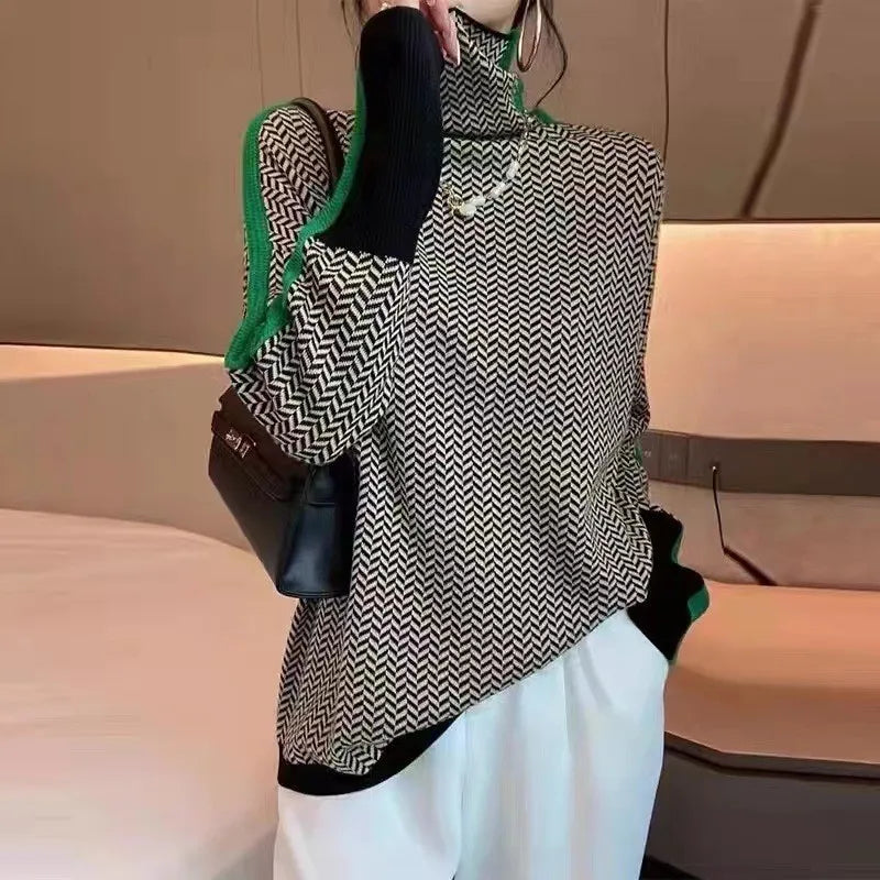 Vera | Maglione Donna a Spina di Pesce con Dettagli a Contrasto