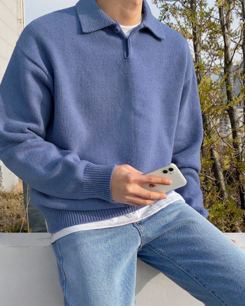 Nereo | Maglione Uomo con Mezza Zip e Finiture a Coste