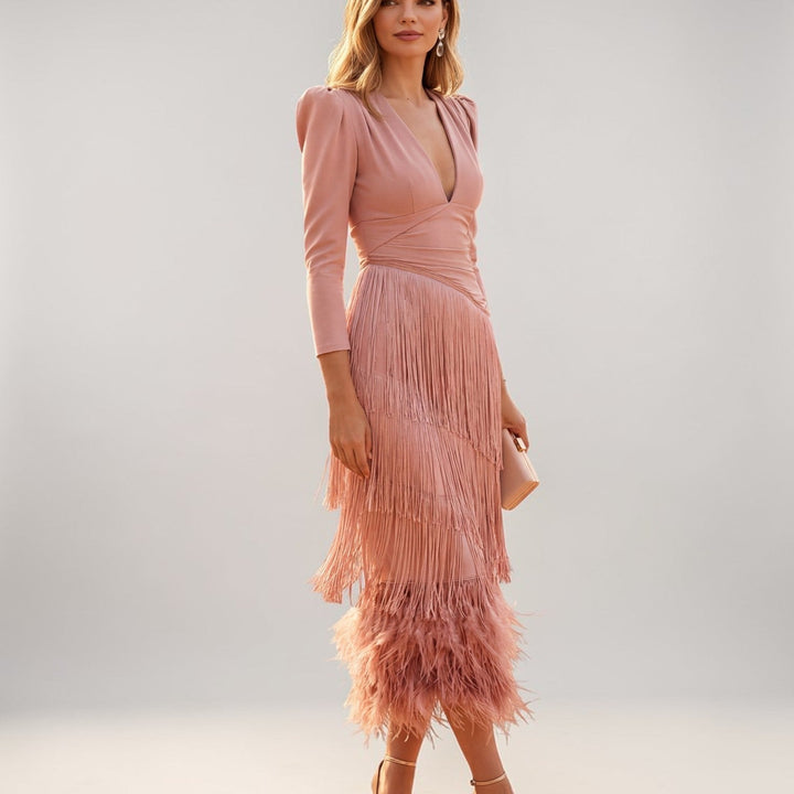 Serena | Abito Donna con Frange e Scollo a V