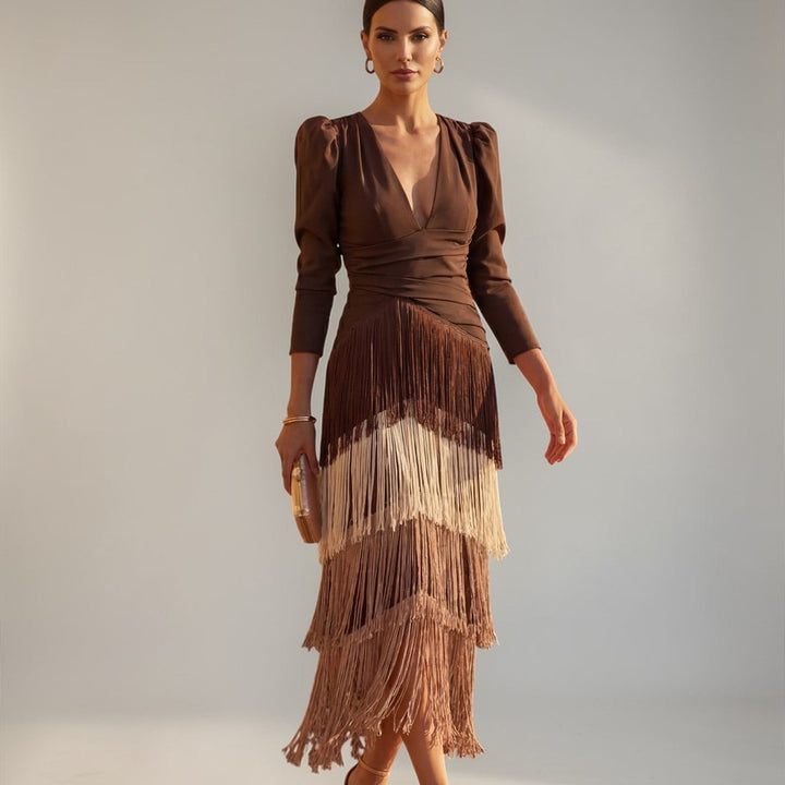 Serena | Abito Donna con Frange e Scollo a V
