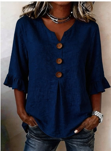 Marta | Blusa Donna con Colletto Arrotondato e Volant