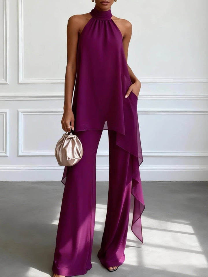 Viola | Completo Donna Elegante con Top Halter e Pantaloni Larghi