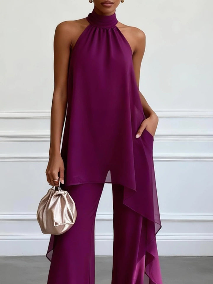 Viola | Completo Donna Elegante con Top Halter e Pantaloni Larghi