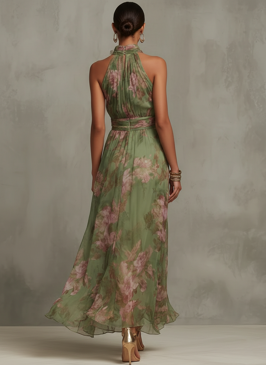 Mirella | Abito Maxi Halter con Stampa Floreale