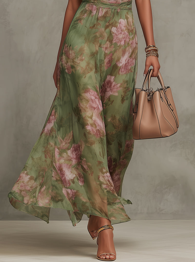 Mirella | Abito Maxi Halter con Stampa Floreale
