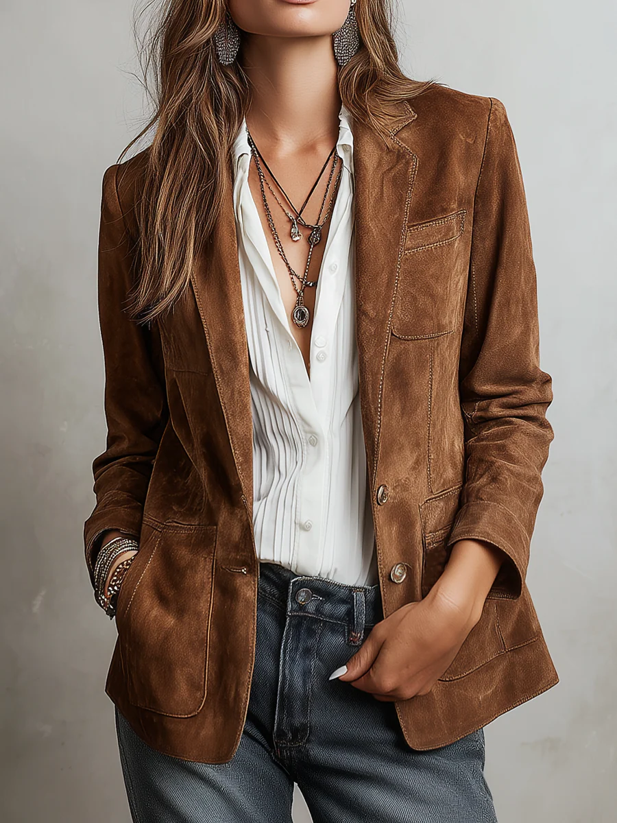 Greta | Blazer Donna Vintage con Revers e Tasche Applicate