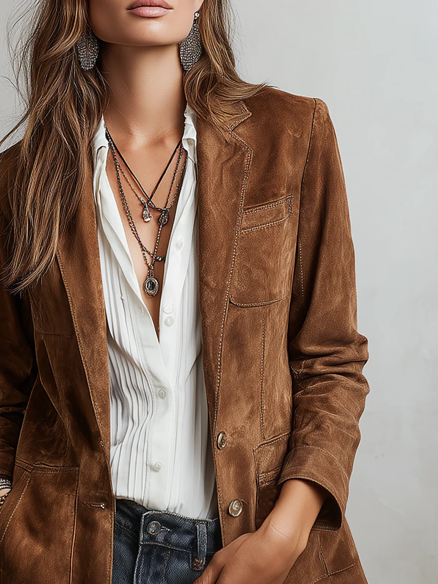 Greta | Blazer Donna Vintage con Revers e Tasche Applicate