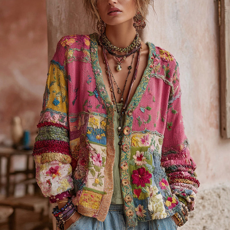 Ottavia | Cardigan Donna Patchwork Floreale in Stile Boho