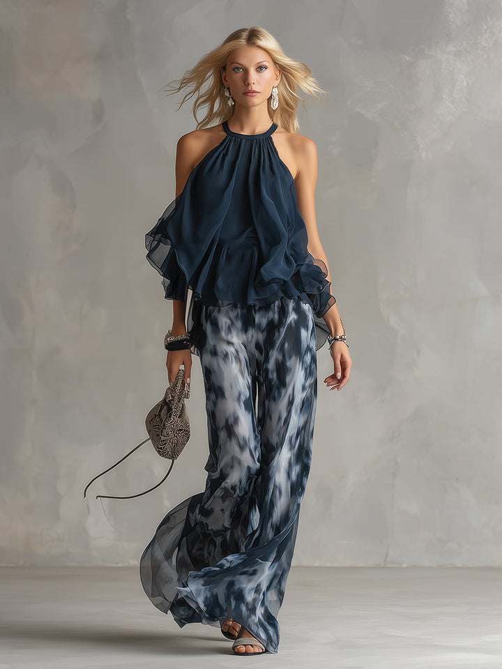 Marina | Completo Donna 2 Pezzi con Top Fluido e Pantaloni Palazzo
