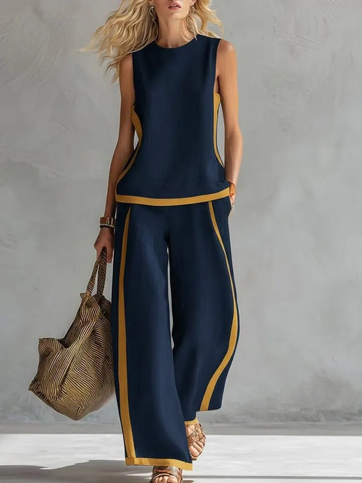 Matilde | Completo Donna Due Pezzi Color Block con Pantaloni a Gamba Larga