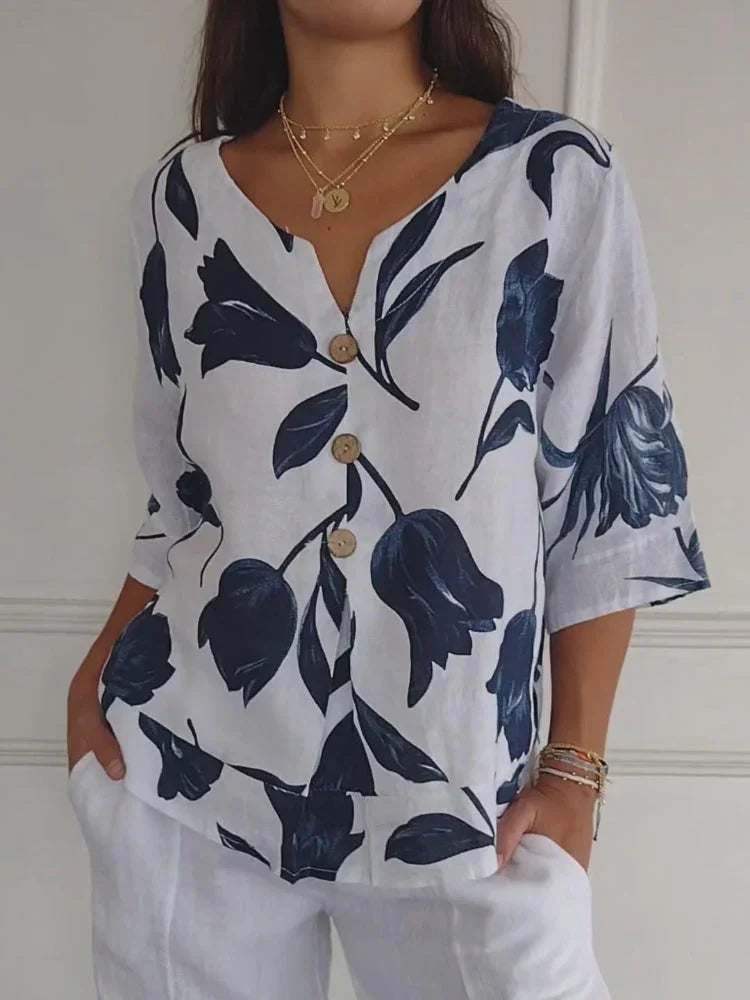 Celestina | Blusa Floreale Leggera con Scollo a V