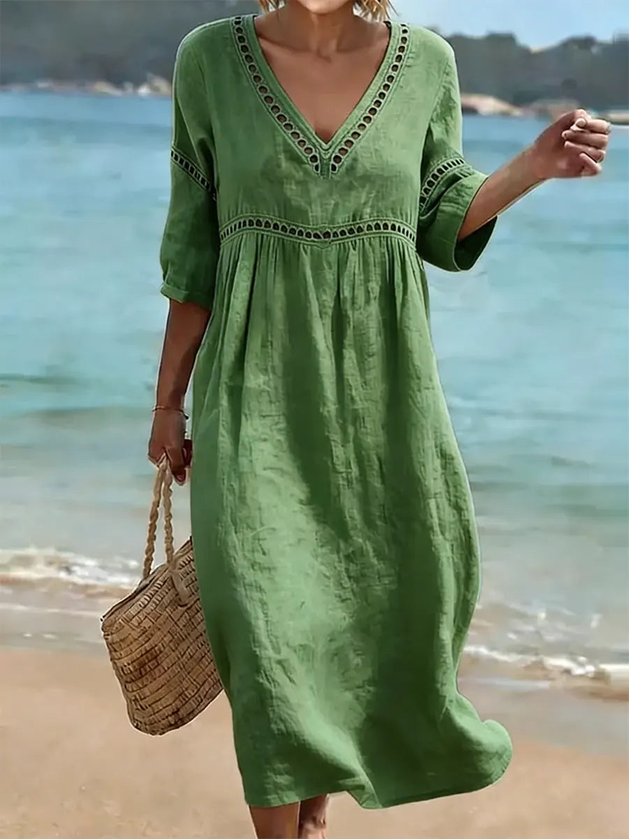 Cora | Abito Donna Midi con Scollo a V e Tasche Laterali