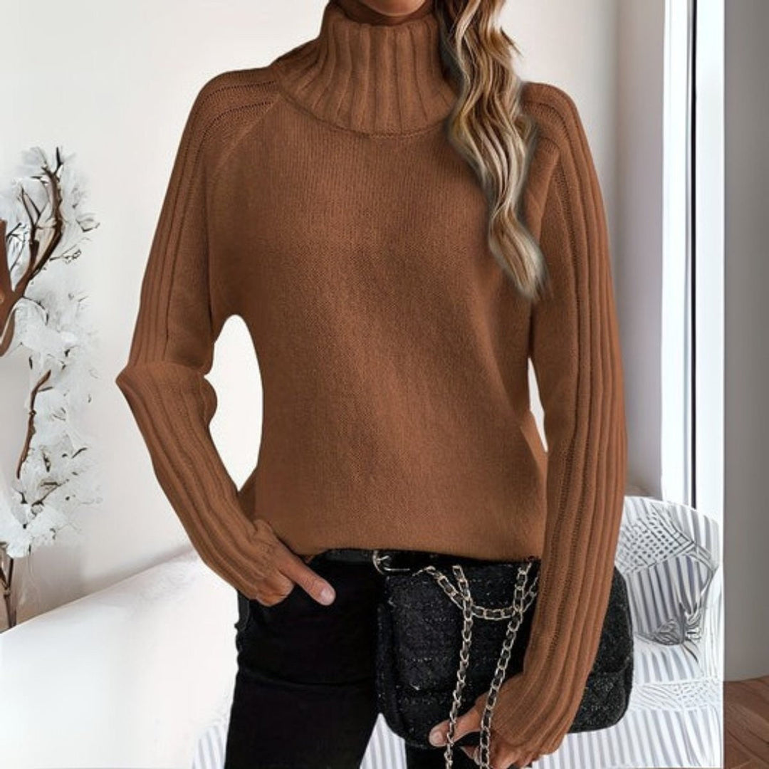 Clara | Maglione Donna a Collo Alto con Maniche Raglan a Coste
