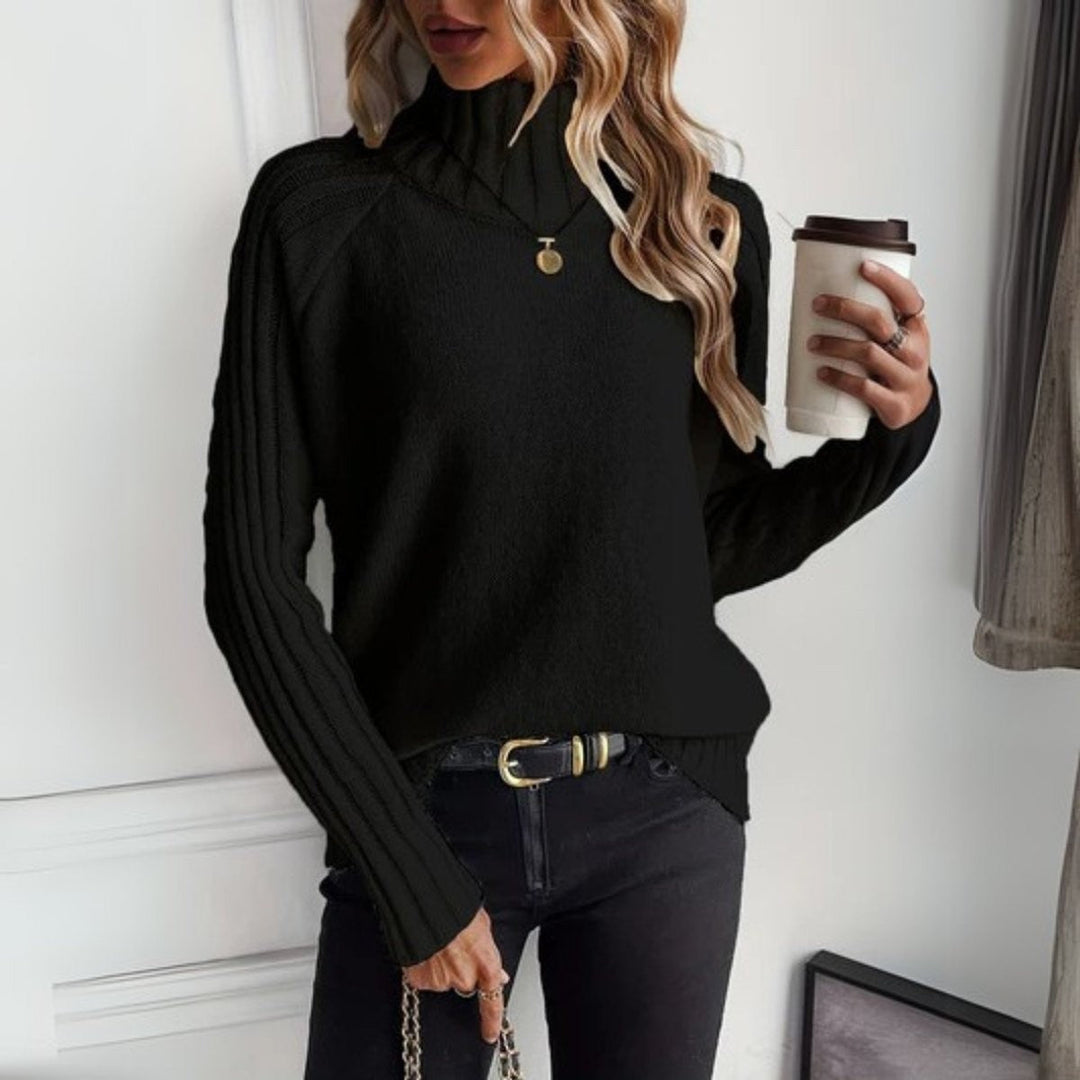 Clara | Maglione Donna a Collo Alto con Maniche Raglan a Coste