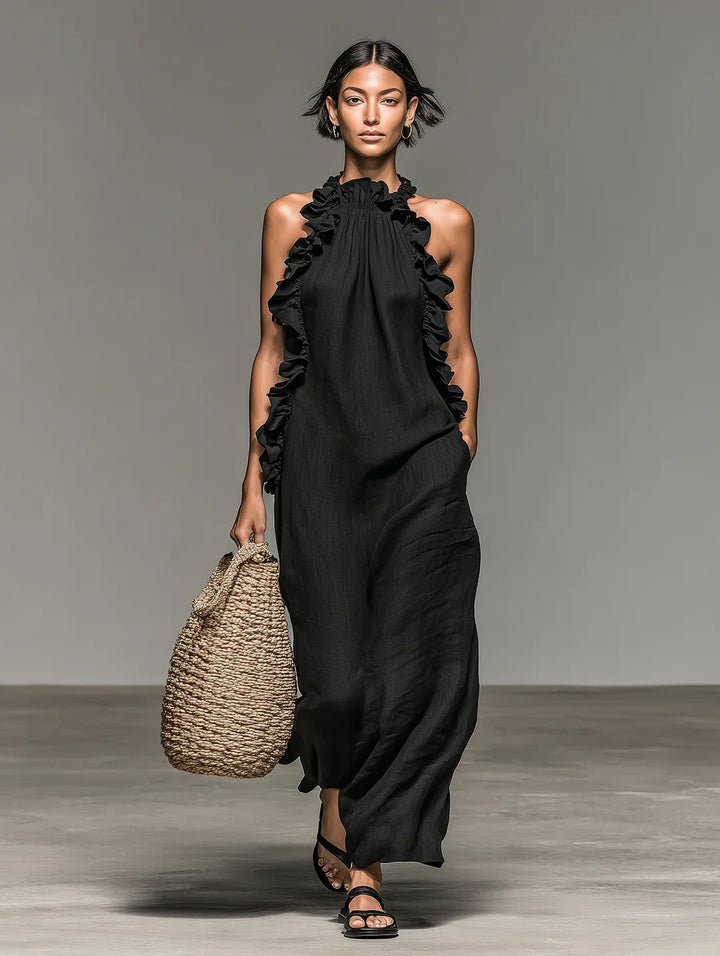 Marcella | Abito Maxi Donna con Volant e Tasche Laterali