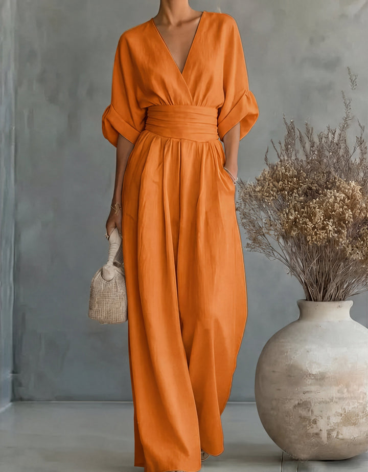 Dalia | Tuta Donna Elegante con Scollo Incrociato e Gamba Larga