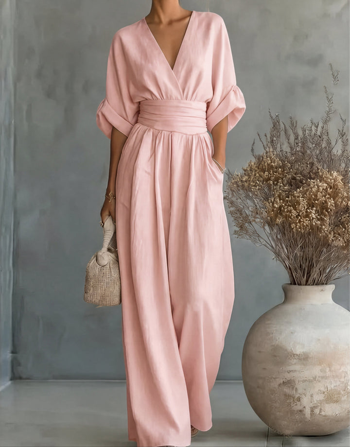 Dalia | Tuta Donna Elegante con Scollo Incrociato e Gamba Larga