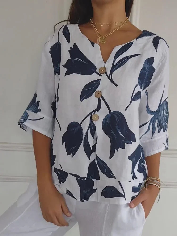 Celestina | Blusa Floreale Leggera con Scollo a V
