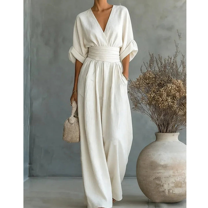 Bianca | Tuta Donna Elegante con Scollo a V e Gamba Larga