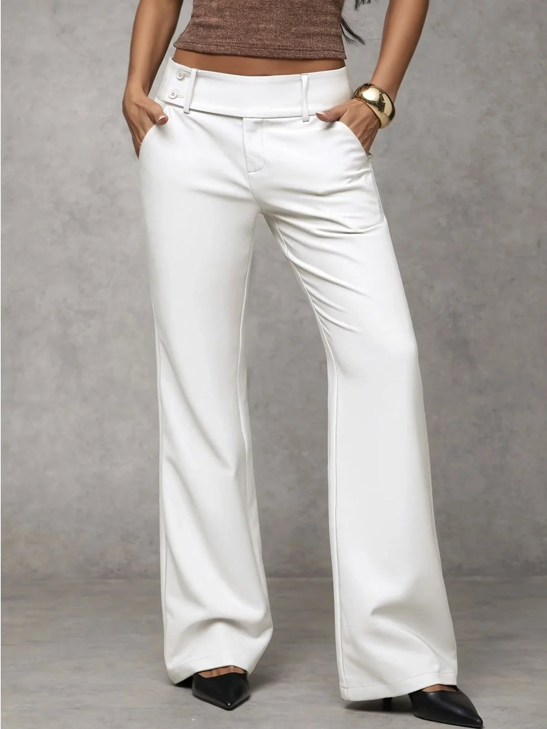 Valeria | Pantaloni Palazzo Donna con Dettaglio Bottoni