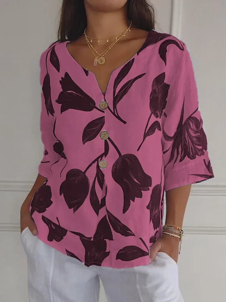 Celestina | Blusa Floreale Leggera con Scollo a V