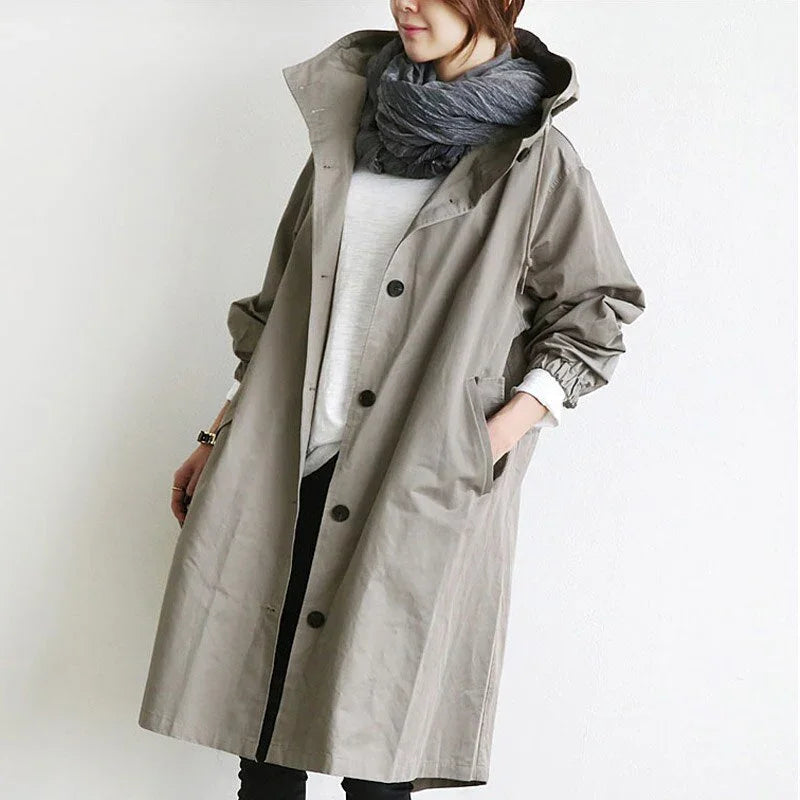 Raffaella | Cappotto Trench Lungo con Cappuccio