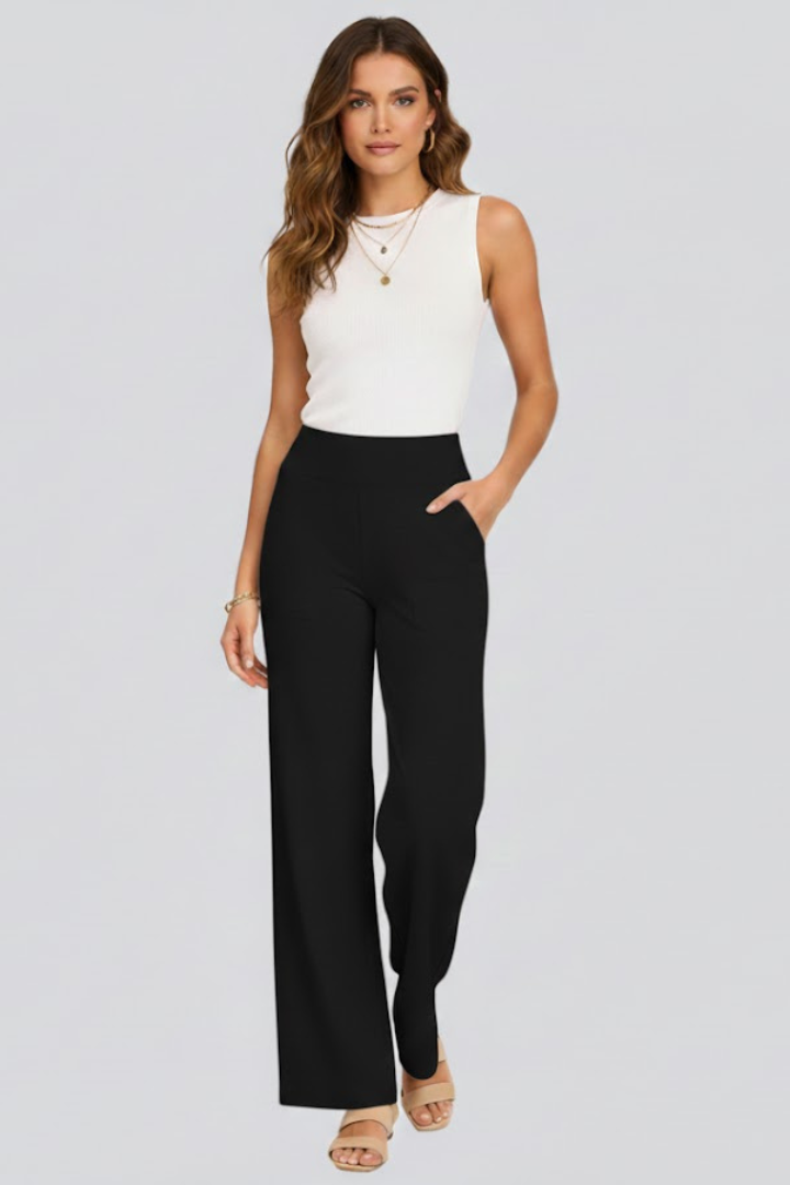 Rachele | Pantaloni Donna a Vita Alta con Gamba Larga