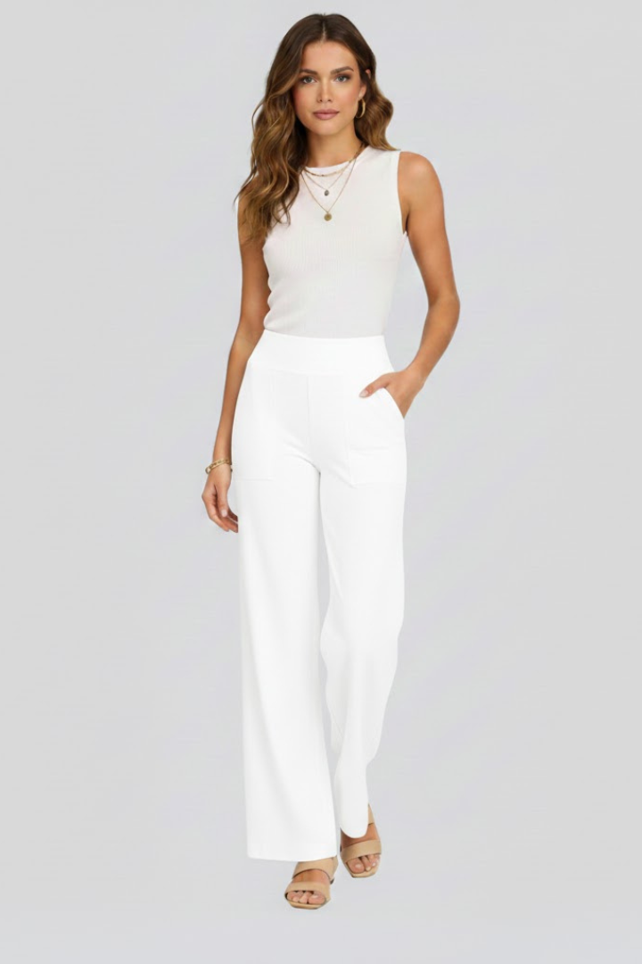 Rachele | Pantaloni Donna a Vita Alta con Gamba Larga