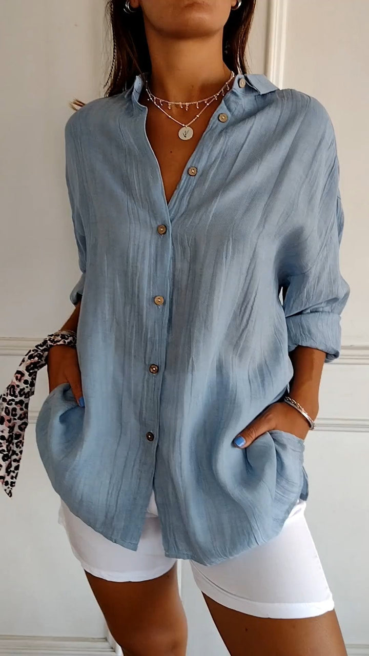 Claudia | Camicia Donna con Pieghe Frontali e Colletto Strutturato