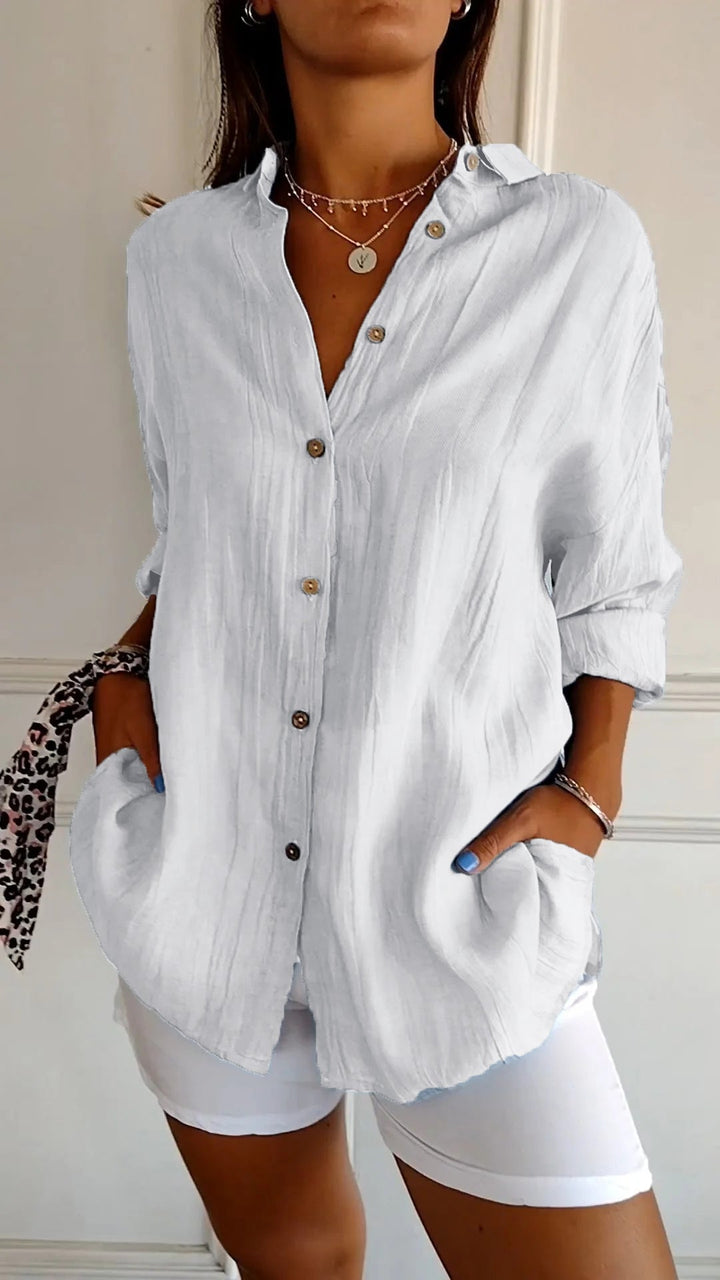Claudia | Camicia Donna con Pieghe Frontali e Colletto Strutturato
