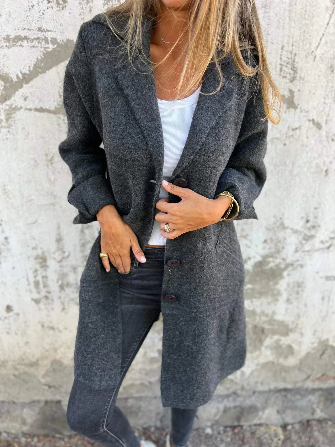 Isotta | Giacca Oversize Effetto Lana con Chiusura Monopetto