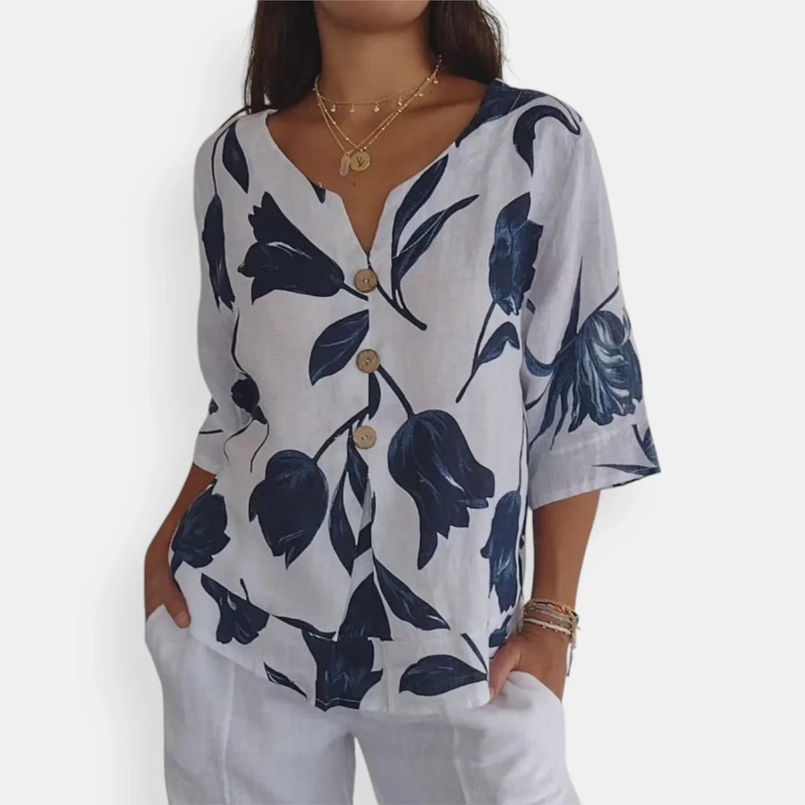Celestina | Blusa Floreale Leggera con Scollo a V