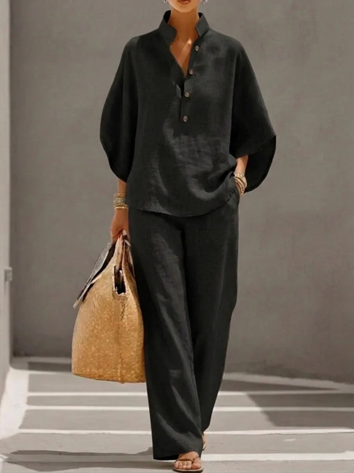 Alessandra | Completo Donna Due Pezzi con Blusa e Pantaloni Palazzo
