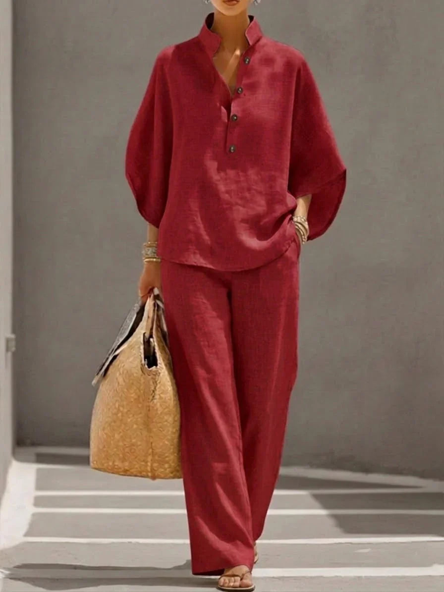 Alessandra | Completo Donna Due Pezzi con Blusa e Pantaloni Palazzo