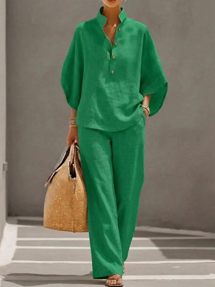 Alessandra | Completo Donna Due Pezzi con Blusa e Pantaloni Palazzo