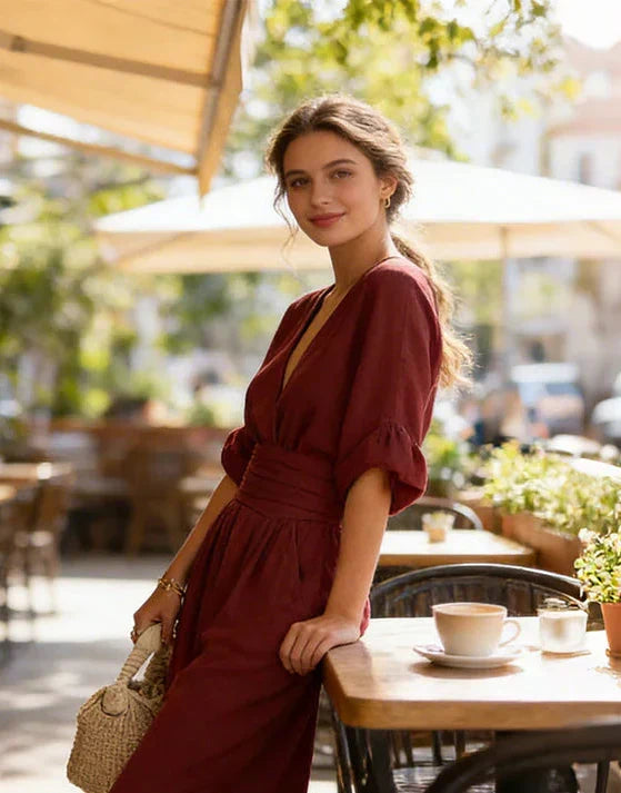 Dalia | Tuta Donna Elegante con Scollo Incrociato e Gamba Larga