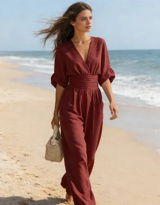 Dalia | Tuta Donna Elegante con Scollo Incrociato e Gamba Larga